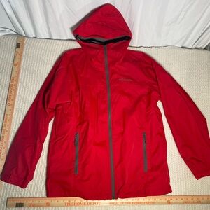 Columbia Jacket Mens Medium Red Omni-Tech RM2134 Hooded Rain Shell Waterproof